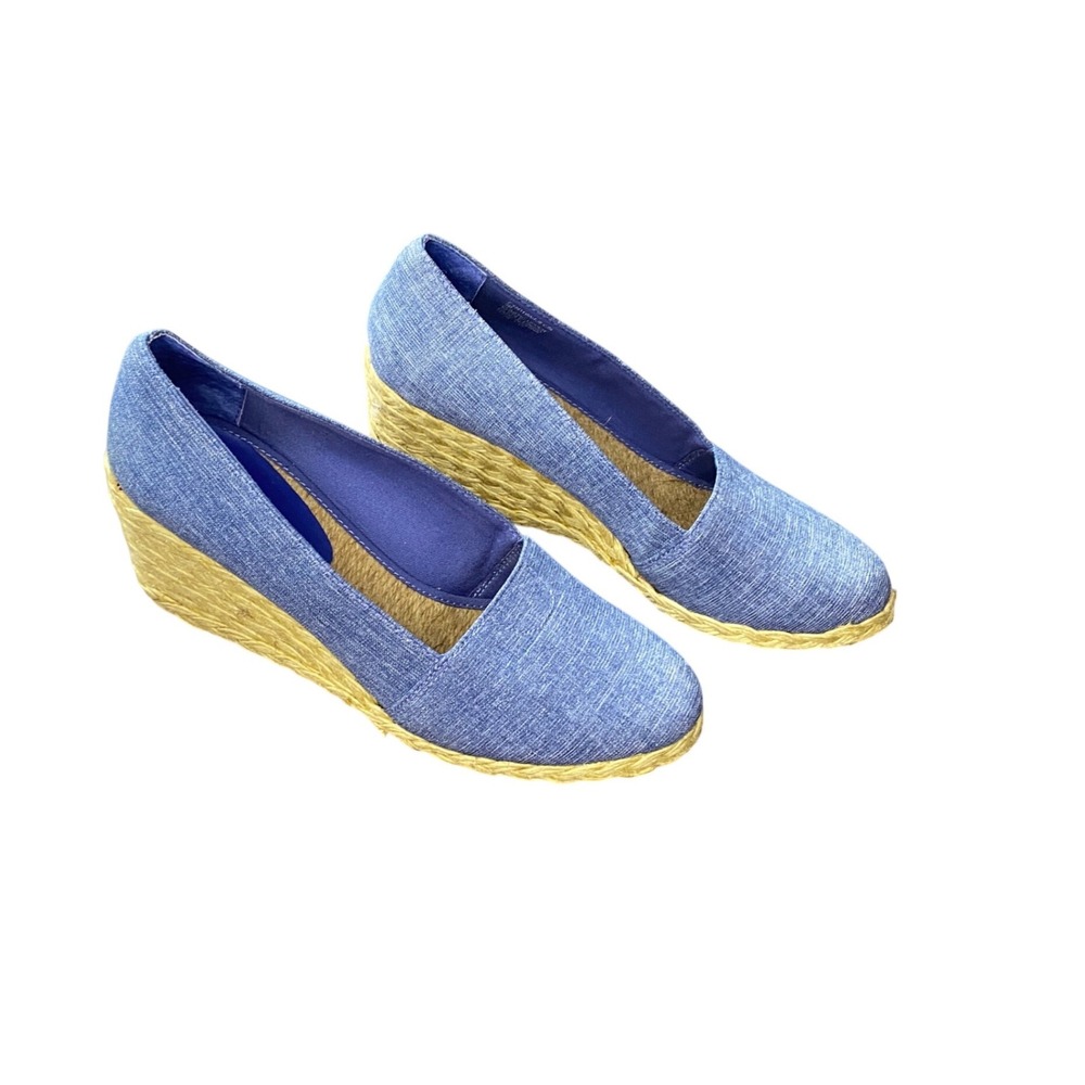 Lauren Ralph Lauren Cynthia Blue Chambray‎ Jute Espadrille Wedges Womens 9B